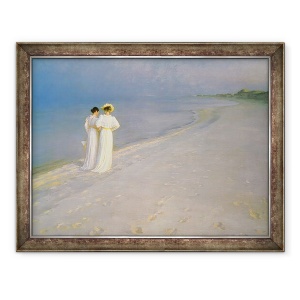 Tablou inramat - Peder Severin Kroyer - Seara de vara pe plaja sudica Skagen cu Anna Ancher si Marie Kroyer, 70 x 90 cm