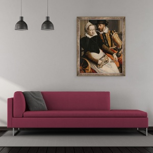 Tablou inramat - Pieter I Pietersz. - Barbat si femeie la o roata de filare, 50 x 60 cm - Img 2