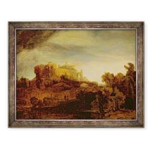 Tablou inramat - Rembrandt Harmensz van Rijn - Peisaj cu un castel, 60 x 80 cm