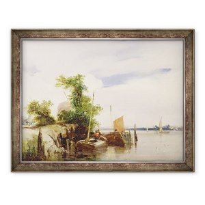 Tablou inramat - Richard Parkes Bonington - Barje pe un rau, 70 x 90 cm