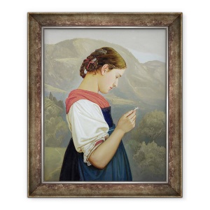 Tablou inramat - Rudolph Friedrich Wasmann - Fata tiroleza contempland un crucifix, 50 x 60 cm