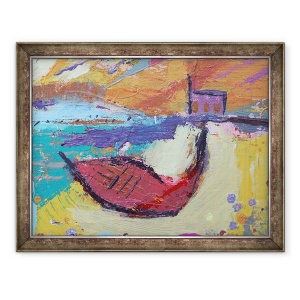 Tablou inramat - Sara Hayward - Barca rosie Iona, 60 x 80 cm
