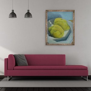 Tablou inramat - Sara Studd - Gutui pe o farfurie alba, 50 x 60 cm - Img 2