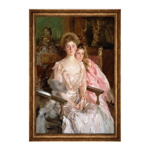 Tablou Inramat - Sargent - Mrs. Fiske Warren and daughter, Rama Auriu, 60 x 90 cm