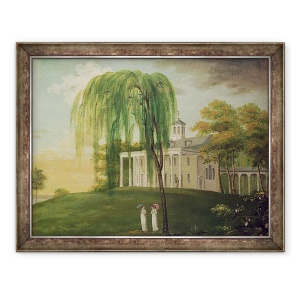 Tablou inramat - Scoala americana - Presedintele George Washington 1732-99, pe veranda casei sale de la Mount Vernon, 70 x 90 cm
