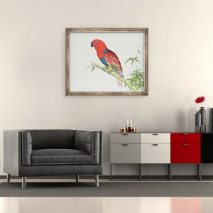 Tablou inramat - Scoala Chineza Dinastia Qing - Electus Papagal, pe o trage de bambus, 50 x 60 cm - Img 2