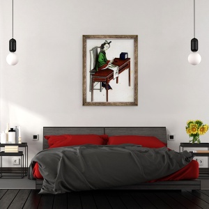 Tablou inramat - Scoala chineza - Ocupatiile unei doamne, pictura doamna pe tesatura, 60 x 80 cm - Img 3