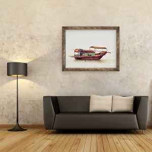 Tablou inramat - Scoala chineza - Un Sampan, 60 x 80 cm - Img 2