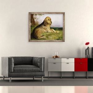 Tablou inramat - Scoala Engleza - Un caine de vanatoare intr-un peisaj, 50 x 60 cm - Img 2