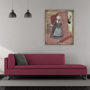 Tablou inramat - Scoala Franceza - Actrita in rolul lui Rosine in Barbierul din Sevilla de Pierre-Augustin Caron de Beaumarchais 1732-99, 50 x 60 cm - Img 2