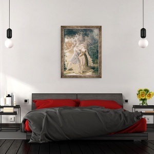 Tablou inramat - Scoala franceza - Blanca si Abon Hamet in Gradinile Alhambrei, 60 x 80 cm - Img 3
