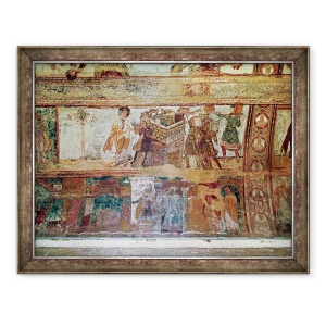 Tablou inramat - Scoala franceza - Constructia turnului Babel, intalnirea lui Iosif si a sotiei lui Potifar, si Iosif fiind aruncat in inchisoare, 60 x 80 cm