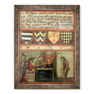 Tablou inramat - Scoala Italiana - Scena de Justitie cu patru Stema, 70 x 90 cm