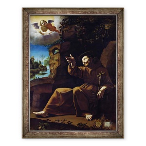 Tablou inramat - Scoala Italiana - Sfantul Francisc de Assisi consolat de un muzician inger, 60 x 80 cm