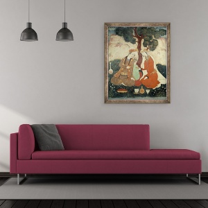 Tablou inramat - Scoala Persana - Scena galante din epoca lui Shah Abbas I, 50 x 60 cm - Img 2