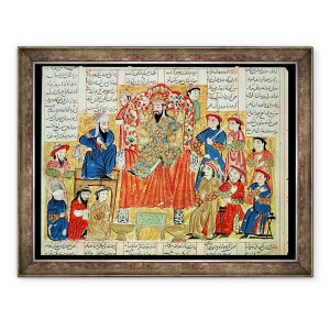 Tablou inramat - Scoala Persana - Un sultan si Curtea sa, ilustrare din Shahnama Cartea Regilor, 60 x 80 cm