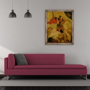 Tablou inramat - Scoala Rusa - Sfantul Gheorghe omorand dragonul, 50 x 60 cm - Img 2