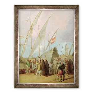 Tablou inramat - Scoala spaniola - Plecarea lui Cristofor Columb 1451-1506 din Palos, 60 x 80 cm
