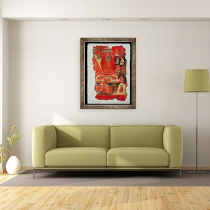 Tablou inramat - Scoala tibetana - Prima Predica a lui Buddha, 60 x 80 cm - Img 2