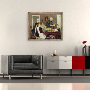 Tablou inramat - Sergey Vasilievich Dosekin - Pregatirea pentru Craciun, 50 x 60 cm - Img 2