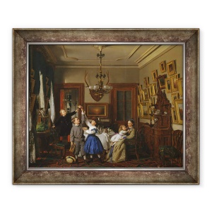 Tablou inramat - Seymour Joseph Guy - Concursul pentru Buchet - Familia lui Robert Gordon in sala de mese din New York, 50 x 60 cm