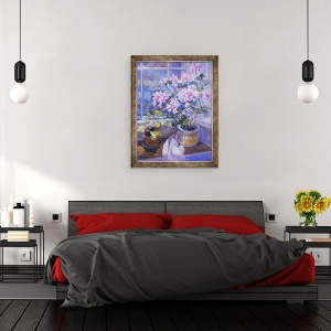 Tablou inramat - Sue Wales - Geranium roz pe scaun fereastra, 1996, 70 x 90 cm - Img 3
