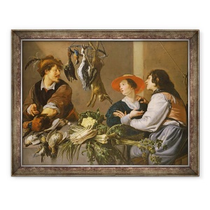 Tablou inramat - Theodor Rombouts - Vanzatorii de jocuri si legume, 60 x 80 cm