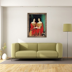 Tablou inramat - Theodore Chasseriau - Cele Doua Surori sau Mesdemoiselles Chasseriau, Marie-Antoinette-Adele 1810-69 si Genevieve Aline 1822-71 surorile artistului, 70 x 90 cm - Img 2
