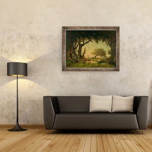 Tablou inramat - Theodore Rousseau - Marginea padurii la Fontainebleau, apusul soarelui, 70 x 90 cm - Img 2