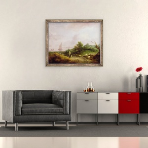 Tablou inramat - Thomas Gainsborough - Peisaj de coasta cu un pastor si turma lui, 50 x 60 cm - Img 2