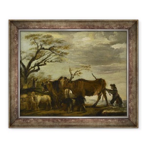 Tablou inramat - Thomas Gainsborough - Un taran care conduce bovine, oi si capre intr-un peisaj, 50 x 60 cm