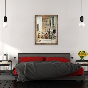 Tablou inramat - Thomas Naudet - Place de lApport-Paris in fata Grand Chatelet, detalii de transportatori de apa, 60 x 80 cm - Img 3
