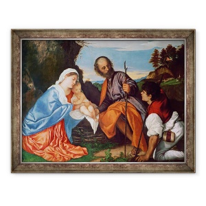 Tablou inramat - Titian - Sfanta familie si un pastor, 70 x 90 cm