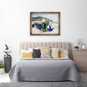 Tablou inramat - Tony Fandino - Barbati care lucreaza pe barca in Skopolos, 70 x 90 cm - Img 3