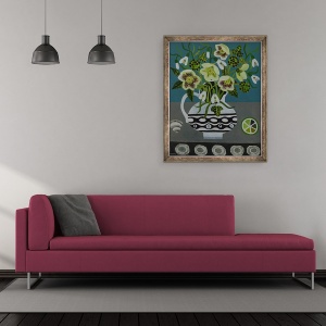 Tablou inramat - Vanessa Bowman - Hellebores in Ulcior alb-negru, 50 x 60 cm - Img 2