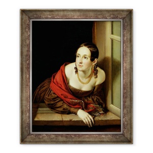 Tablou inramat - Vasili Andreevich Tropinin - Femeia la fereastra ei sau, Sotia unui trezorier, 50 x 60 cm
