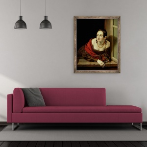Tablou inramat - Vasili Andreevich Tropinin - Femeia la fereastra ei sau, Sotia unui trezorier, 50 x 60 cm - Img 2