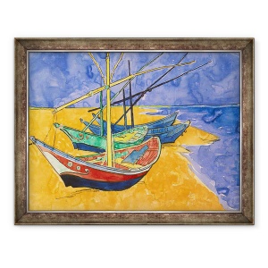 Tablou inramat - Vincent van Gogh - Barci de pescuit pe plaja de la Saintes-Maries-de-la-Mer, 70 x 90 cm