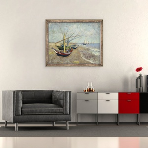 Tablou inramat - Vincent van Gogh - Barci de pescuit pe plaja de la Saintes-Maries-de-la-Mer, 50 x 60 cm - Img 2