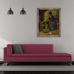 Tablou inramat - Vincent van Gogh - Femeie taraneasca gatit de un semineu, 50 x 60 cm - Img 2