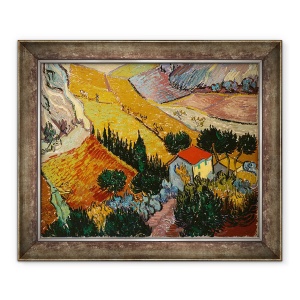 Tablou inramat - Vincent van Gogh - Peisaj cu Casa si Plug, 50 x 60 cm