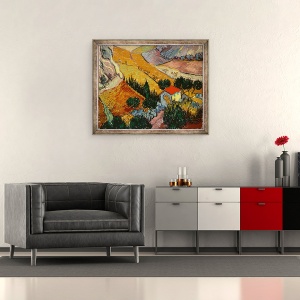 Tablou inramat - Vincent van Gogh - Peisaj cu Casa si Plug, 50 x 60 cm - Img 2