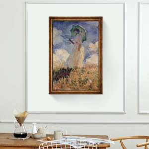Tablou Inramat - Woman With Parasol, Monet, Rama Auriu, 60 x 90 cm - Img 2