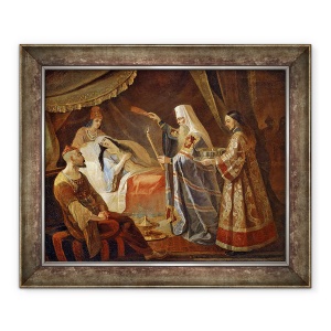 Tablou inramat - Yakov Fyodorovich Kapkov - Mitropolitul Alexis Vindecarea regina tatara Taidula de orbire, 50 x 60 cm