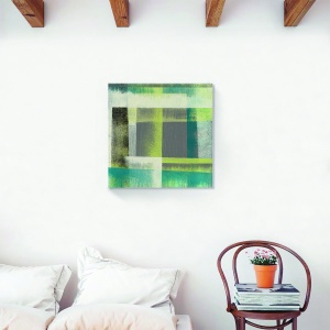 Tablou decorativ abstract pe canvas 60x60 cm în linii albastre și verzi