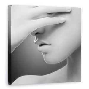 Tablou Canvas - Alb, Fata, Portret, Mana, Timid, 90 x 90 cm