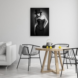 Tablou canvas - Alb-Negru, Portret, Alb-Negru, Palarie, Femeie, Model, 60 x 90 cm - Img 4