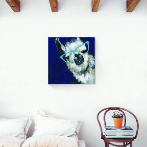 Tablou decorativ lama pe canvas cu ochelari 60x60 cm