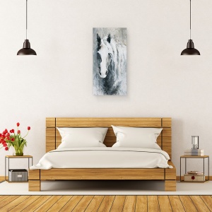Tablou canvas - Animale, Cal Alb si Negru, Pictura , 50 x 100 cm - Img 3