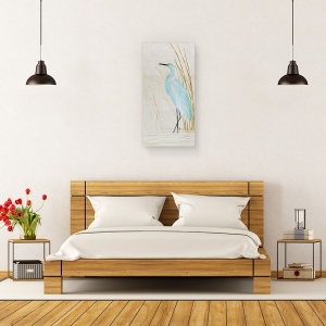 Tablou canvas - Animale, Egret, Albastru si Alb, Pictura, 50 x 100 cm - Img 3